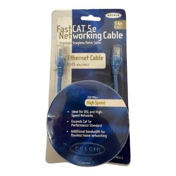 Belkin Fast CAT5e Networking Ethernet Cable RJ45 Male/Male 14 FT 4.2 M 350 MHz+ - Picture 1 of 4